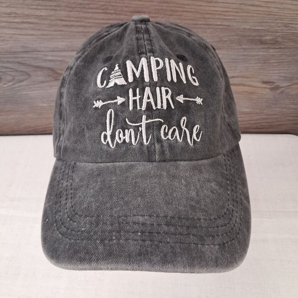 Camping Hair Don't Care Women's One Size Baseball Gray Casual Ponytail Hat